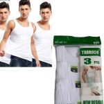 Yarrison 3 Piece Pack Men's Pure Cotton Vests - White