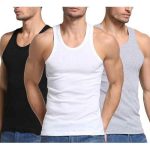 Flymeego 3 piece Pack Of Men's Cotton Vests- White, Grey And Black - Image 3